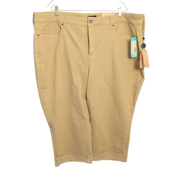 NYDJ Marilyn Crop Cuff Pant Beige 24W Straight Fit Lift Tuck Cool Embrace Denim - Picture 1 of 16